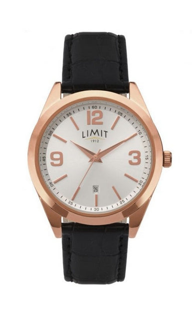 Limit Mens Basic Dated Rose Gold Case White Dial Leather Strap Watch 5690