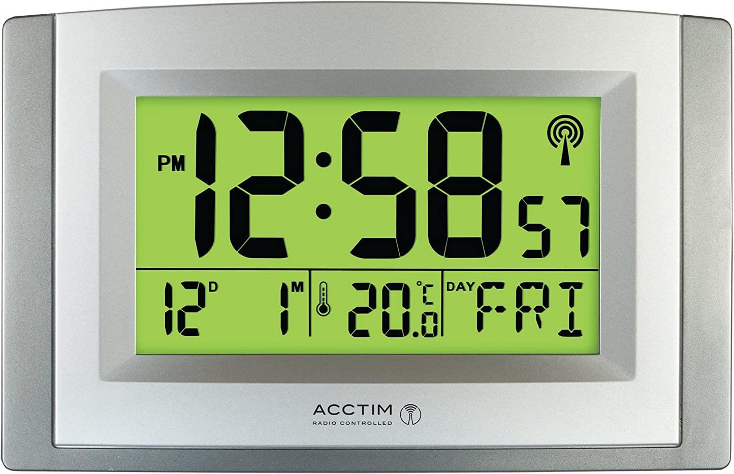 Acctim Status Radio Controlled Digital Smartlite Wall/Desk Clock, Silver 74057SL