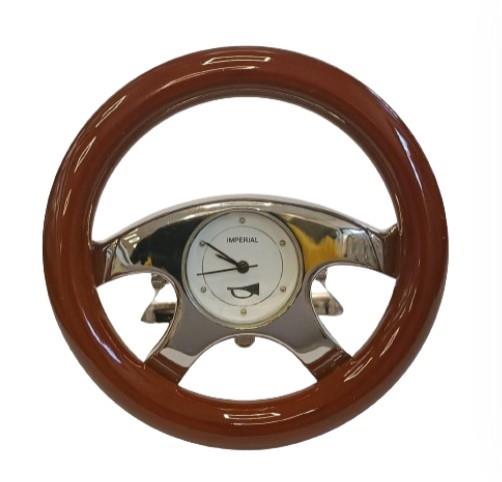 Miniature Clock Dark Brown Car Steering Solid Brass IMP419/RW - CLEARANCE NEEDS RE-BATTERY