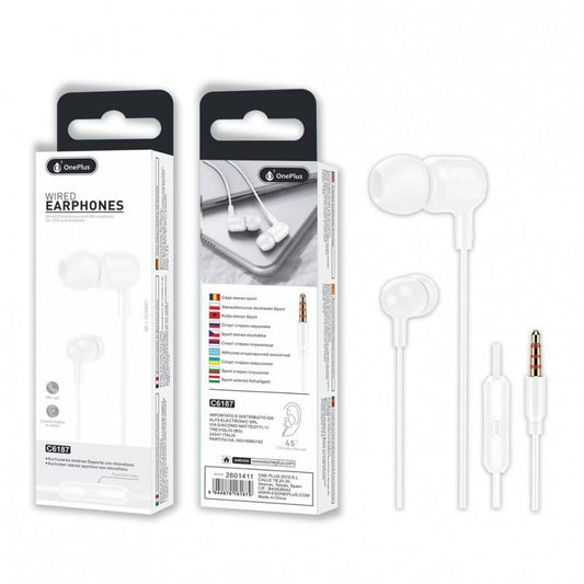 C6187 Wired Earphone Brione with Mic & Multifunction Button, S.Basic, 1,2M, White