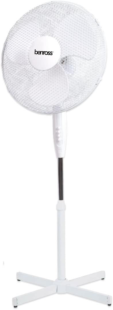 Benross 16 inch 3-Speed Pedestal Stand Fan Oscillating and Tilting Head White- 43930