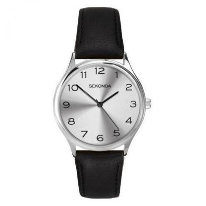 Sekonda Mens Basic Silver Dial and Black Leather Strap Watch 1851