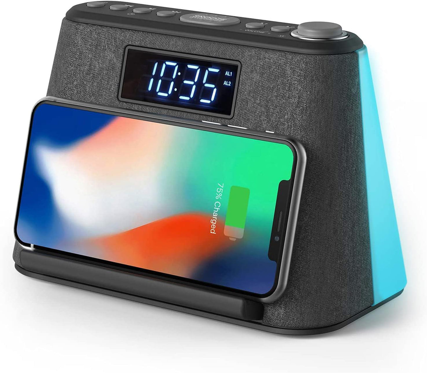 Glow i-box Bedside Alarm Clock with Wireless Charging , White Noise & RGB Ambient Light