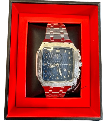 Supleon Men's Luxury Square Chronograph Watch – Silver Stainless Steel Bracelet