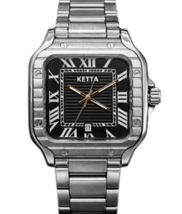 Ketta Mens Fashion Square Roman Number Dated Dial Metal Bracelet Strap Watch Available Multiple Colours