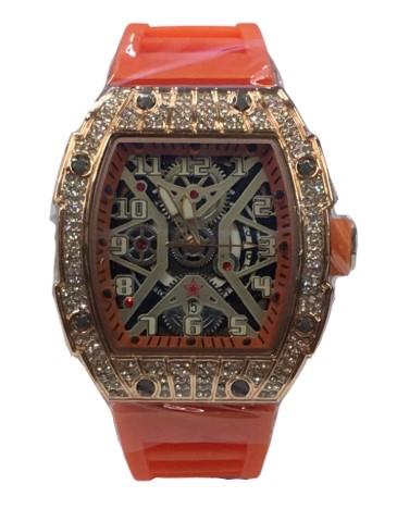 New Rubber Gents Rose Bling Fashion Quartz Movement Dated Skeleton Clear Dial Rubber Strap Watch Available Multi Colour NY London