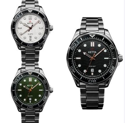 Ketta Mens Fashion Dated Multi Dial with Top Ring Silver Metal Bracelet Strap Watch Available Multi Colour