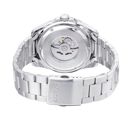 Lorus Mens Sports Fashion Automatic Day/Date 44mm Black Dial stainless-steel bracelet Watch