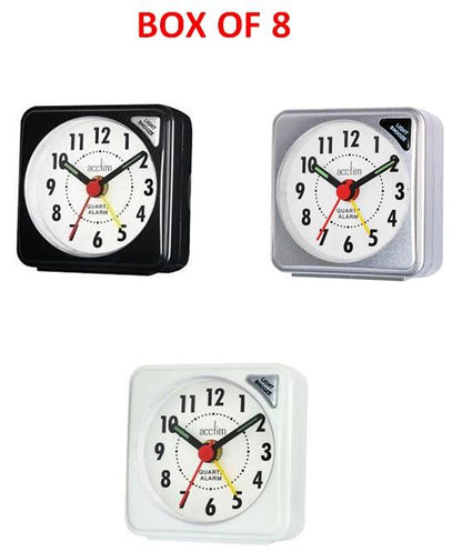 Acctim Ingot Box of 8 ONE COLOR Travel Alarm Clock Available Multiple Colors