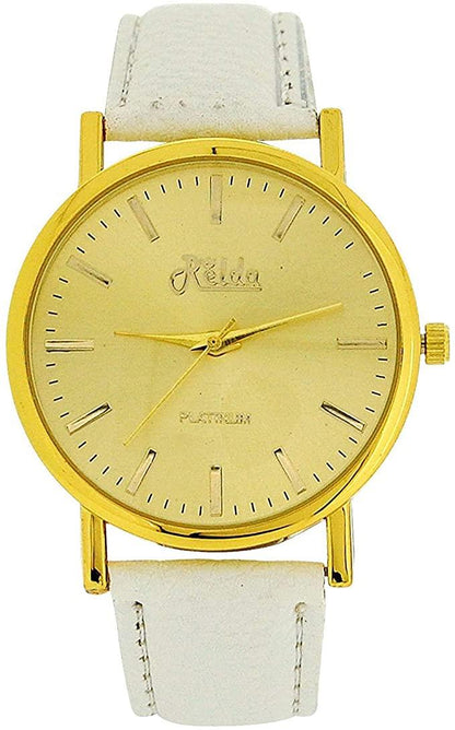 Relda Ladies Analogue Jumbo Gold tone Dial & Leather Strap With Buckle REL6 Available Multiple Colour - Needs Battery.