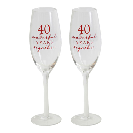 Amore Champagne Flutes Set of 2 - 40th Anniversary (MINIMUM ORDER QUANTITY 2)