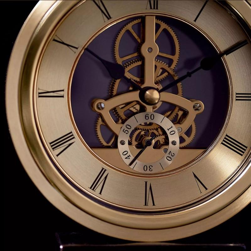 Wm.Widdop Round Golden Roman dial Skeleton Mantel Clock on Base