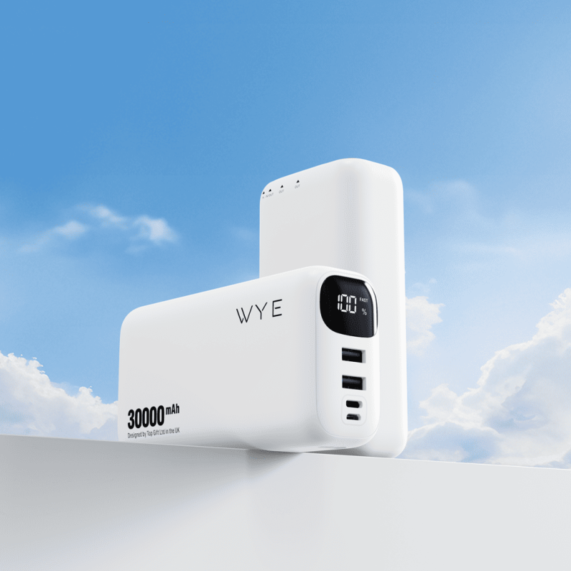 WYE Flux Super Fast Charging Power Bank – 30000mAh, Dual USB-A + USB-C, LED Display
