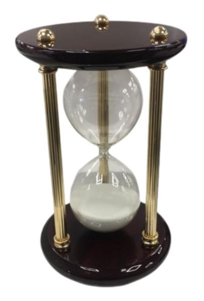 Miniature Clock 22cm Solid Matt Brown Wooden Gold Plated Large Hourglass Sand Timer IMP808