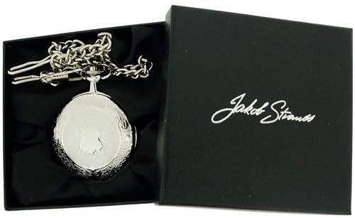 Jakob Strauss Classic Silver Tone & 12 Inch Brass Chain Pocket Watch - CLEARANCE NEEDS RE-BATTERY