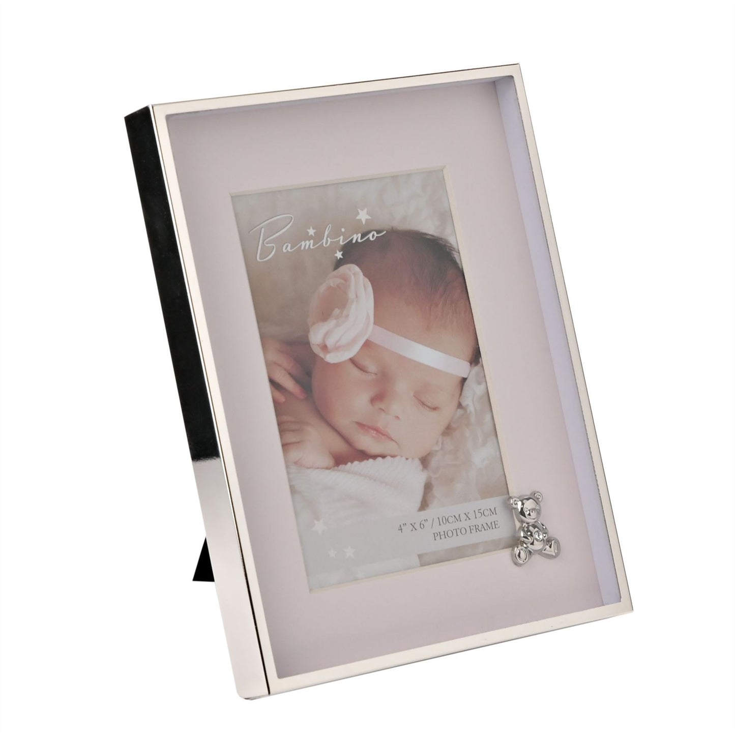 Bambino Metal Plated Frame - Teddy with Pink Mount 4" x 6"