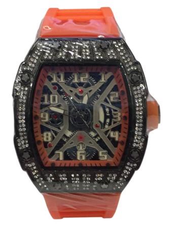 New Rubber Gents Black Bling Fashion Quartz Movement Dated Skeleton Clear Dial Rubber Strap Watch Available Multi Colour NY London