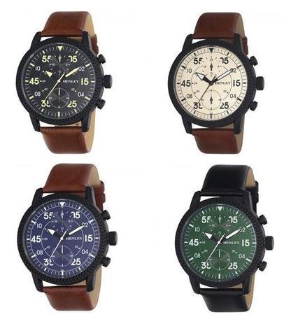 Henley Mens Fashion Bold Textured sports Leather Strap Watch H02212 Available Multiple Colour