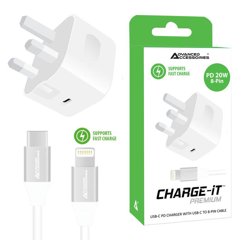 Advanced Accessories Fast Charger 20W with USB C to 8-Pin Charging Cable