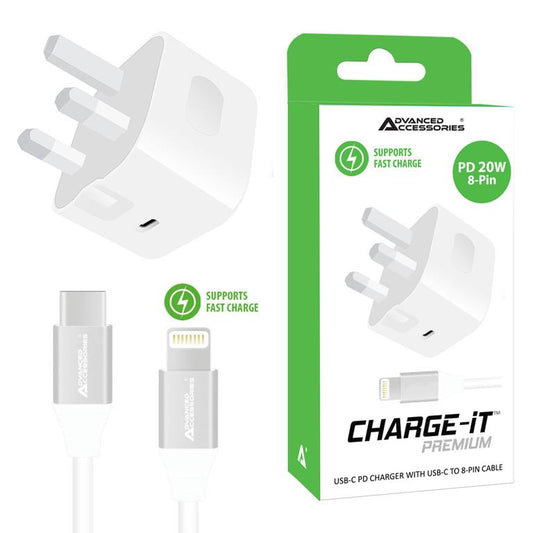 Advanced Accessories Fast Charger 20W with USB C to 8-Pin Charging Cable