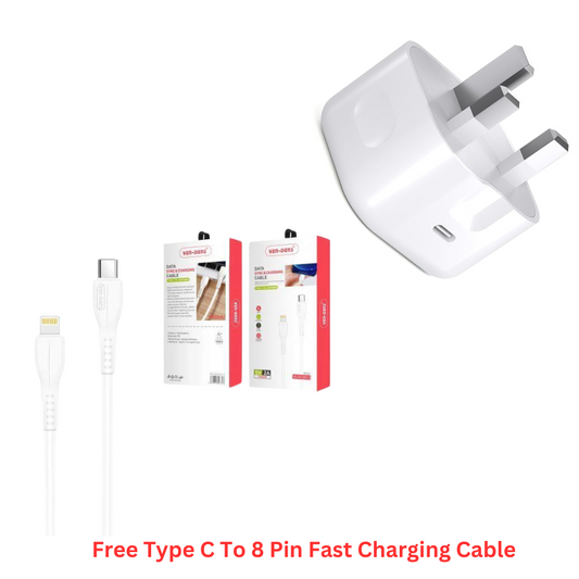 Ven-Dens Dual Port 20w Fast Charger With Fast Charging Type C to 8 Pin Cable Combo Offer - Compatible with iPhones