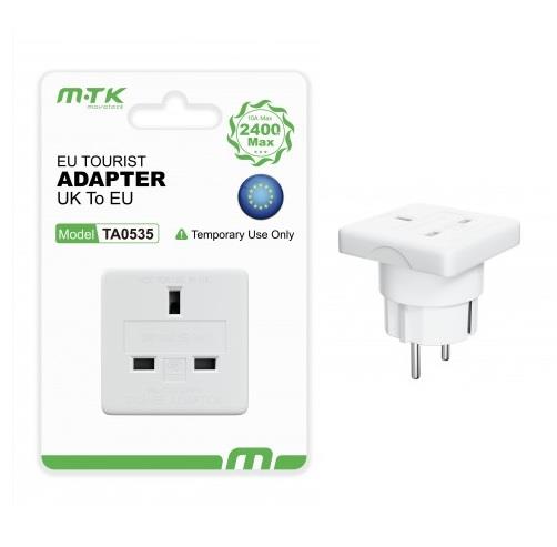 UK to EU Travel Adapter, Bliseter, 1518A, White