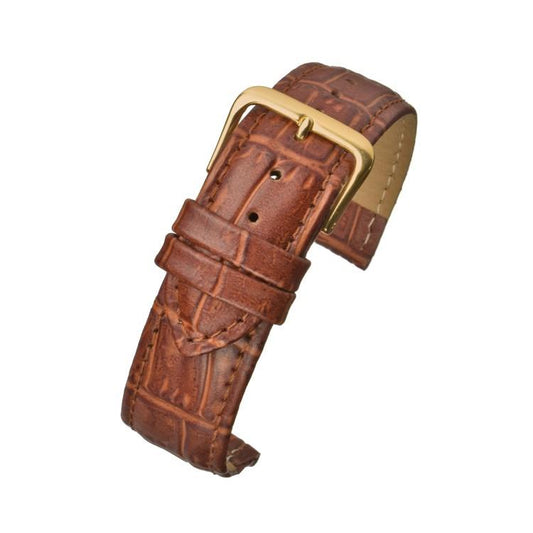 Tan Padded Crocodile Grain Watch Strap Available Sizes 12mm-26mm