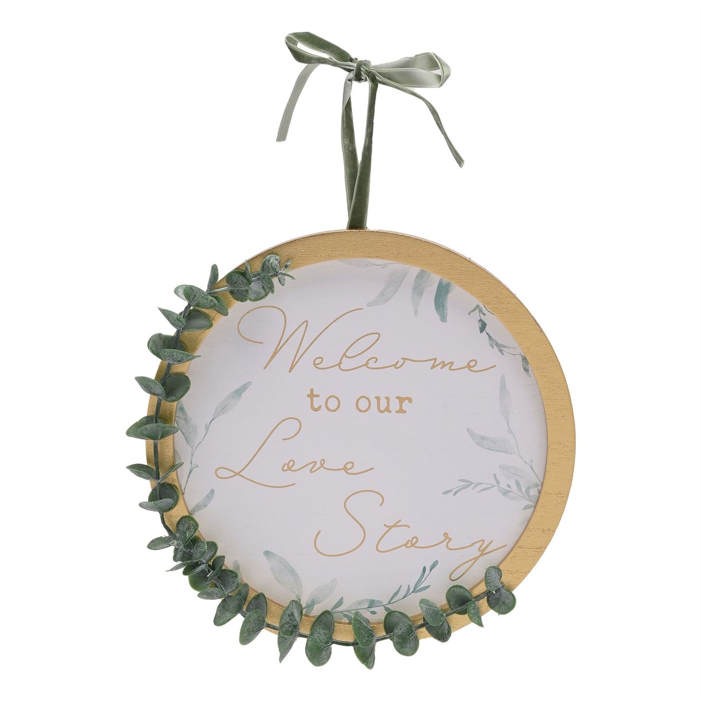 Love Story Round Wreath Plaque with Eucalyptus 23cms