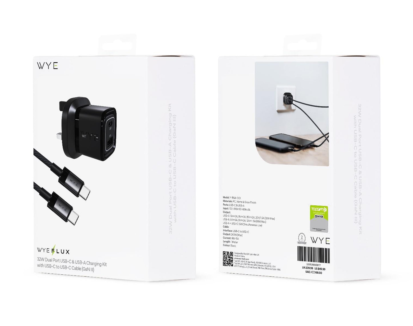 WYEFLUX 25W Single USB-C Charging Kit with USB-C to USB-C Cable (Gan III)