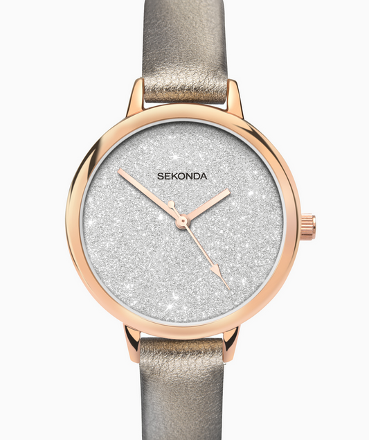 Sekonda Ladies Prints Rose Gold Case & PU Strap with Silver Dial Watch