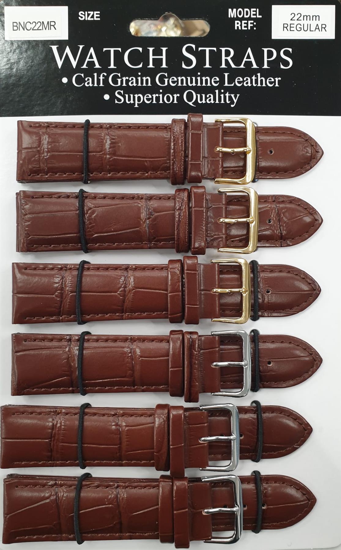 BNCMR Brown padded crocodile Leather Straps card of 6 Available Multiple Size