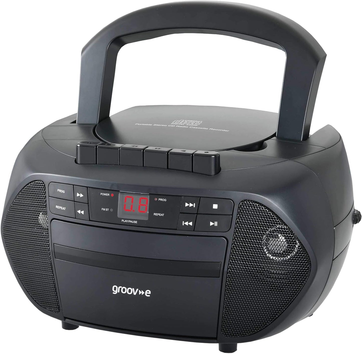 Groove-e Traditional Boombox Portable CD & Cassette Player with Radio - Black