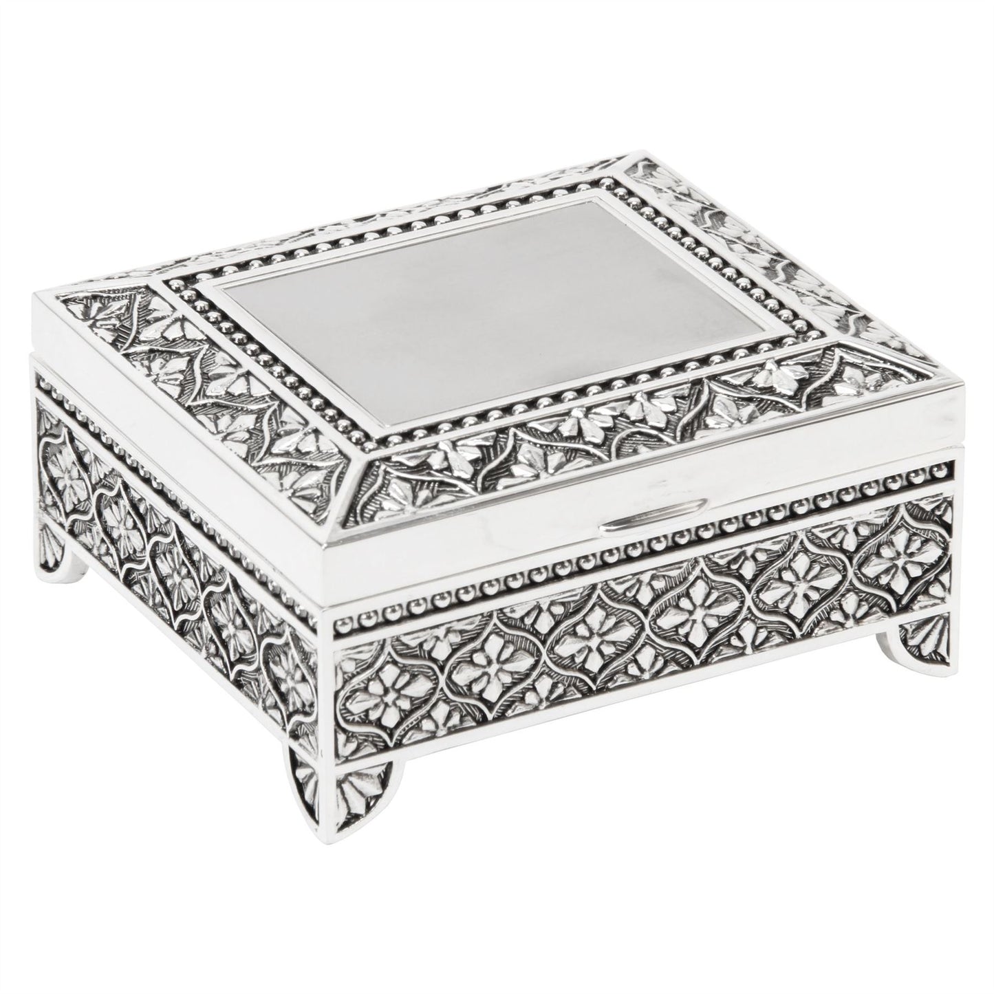 Sophia Silverplated Square Trinket Box with Feet - Art Deco