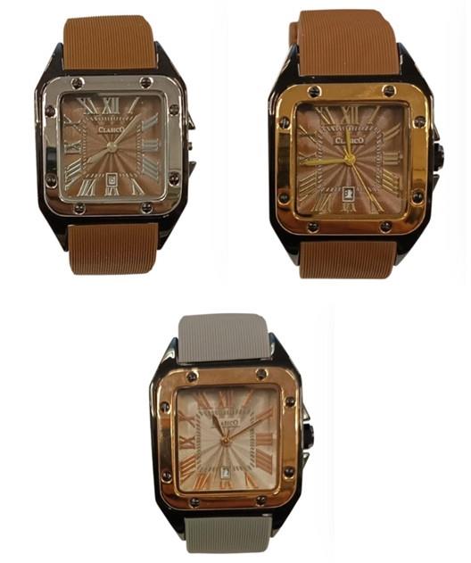 Clasico Ladies Dated Water Resistant Square Dial Rubber Strap Watch Available Multiple colour