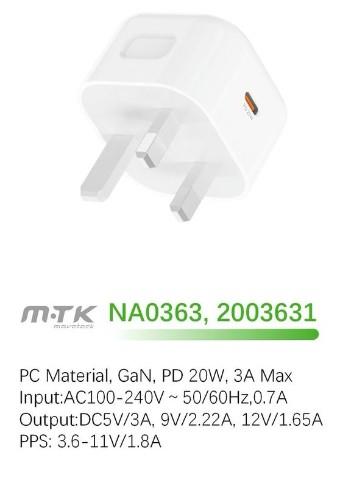 M.TK NA0363 Type-C 20W PD Wall Charger without Cable, 5V 3A, White Woox