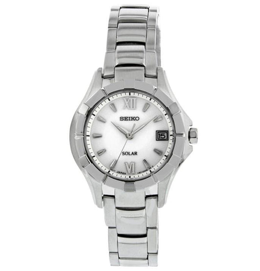 Seiko Ladies Solar Dated White Dial Stainless Steel Watch V187-0AD0 (SECOND)  - CLEARANCE NEEDS RE-BATTERY