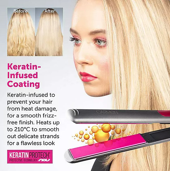 Carmen Neon Hair Dryer & Keratin-Infused Ceramic Straightener Gift Set - Neon Pink & Graphite Grey