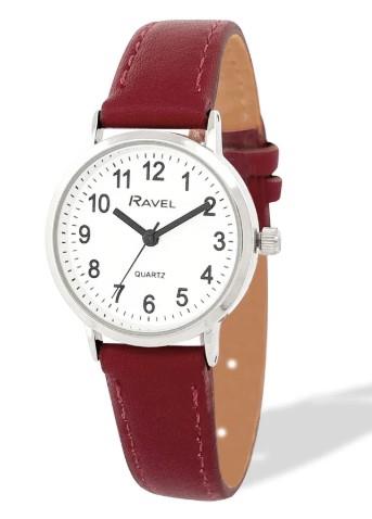 Ravel Ladies Basic Big White Dial Brown Leather Strap Watch