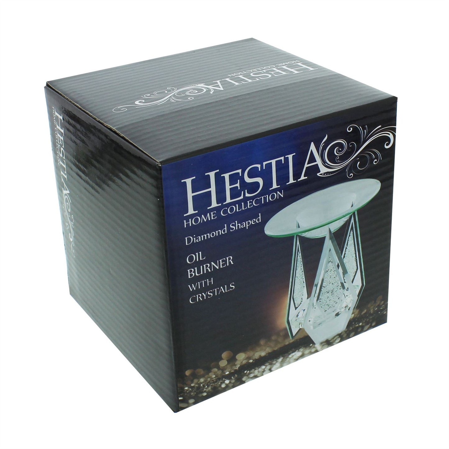 Hestia Glass & Mirror Oil Burner Diamond Shape with Crystals