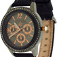 Lipsy London Ladies Bling Bezel Chrono Effect Dial Black Leather Strap Watch LP284 - CLEARANCE NEEDS RE-BATTERY