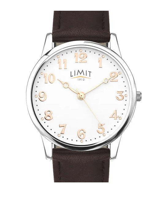 Limit Mens Basic White Dial Brown Leather Strap Watch 5957