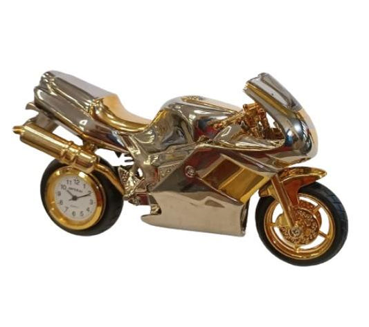 Miniature Clock Two Tone Motorbike Solid Brass IMP1067TT - CLEARANCE NEEDS RE-BATTERY