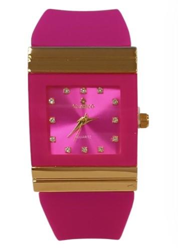 Clasico Ladies Water Resistant Bling Big Square Dial Rubber Strap WatcH  Available Multiple colour