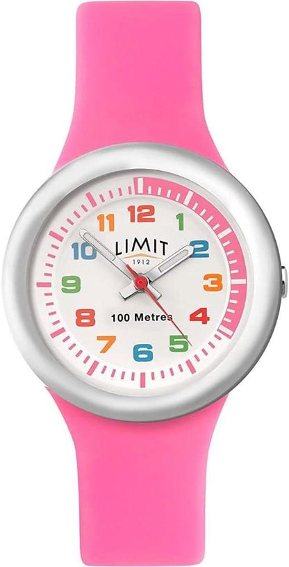 Limit Girls Analogue 100M Water Resistant, White Dial, Pink Silicone Strap Watch