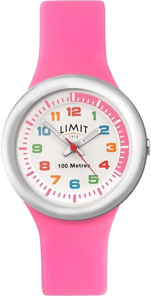 Limit Girls Analogue 100M Water Resistant, White Dial, Pink Silicone Strap Watch