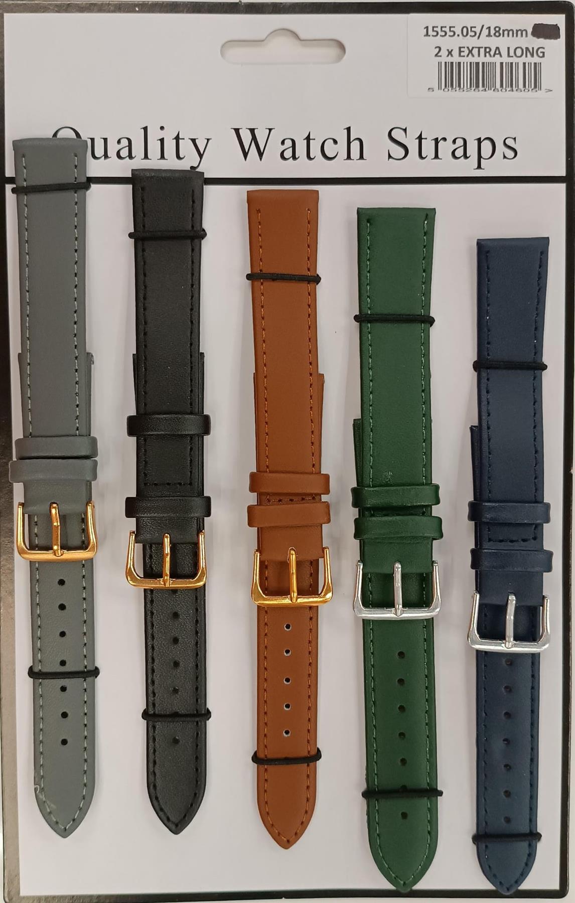 1555.05 2X Extra Long Mix Colour Leather Watch Straps Pack of 5 AVailable From 18MM - 22MM