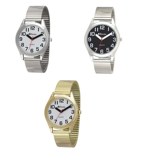 Ravel Mens Basic Bold Easy Read Expander Bracelet Watch R0225G Available Multiple Colour