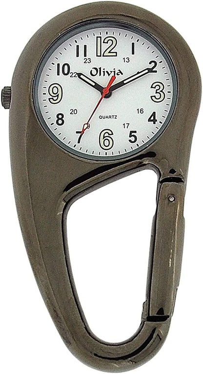 Olivia Clip On Doctor Mens Ladies Carabiner Gun Metal Pocket Fob Watch TOC55