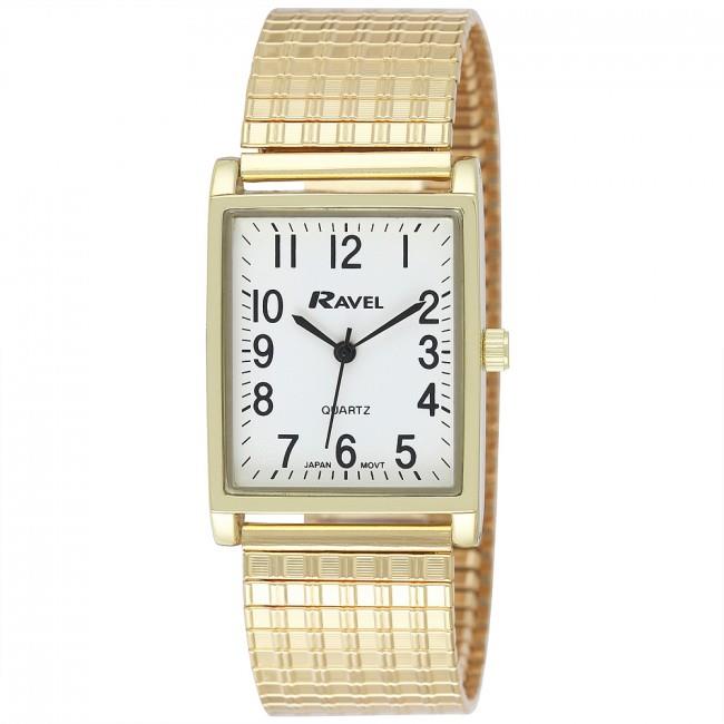 Ravel Mens Basic Classic Rectangular Expander Bracelet Watch R0220