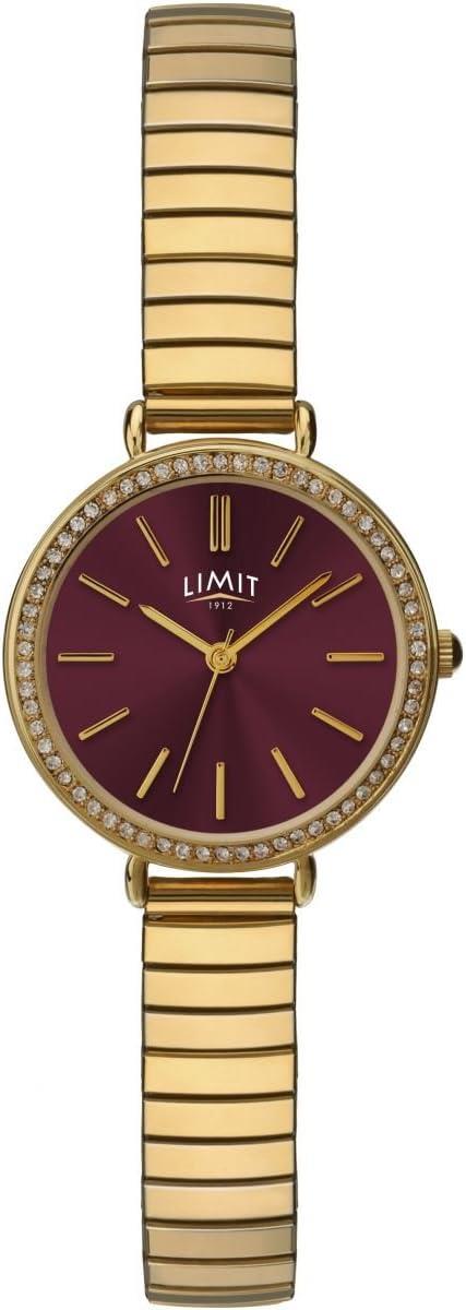 Limit Ladies Bling Fashion Maroon Dial with Gold Plated Stainless Steel Expander Bracelet Watch 6245